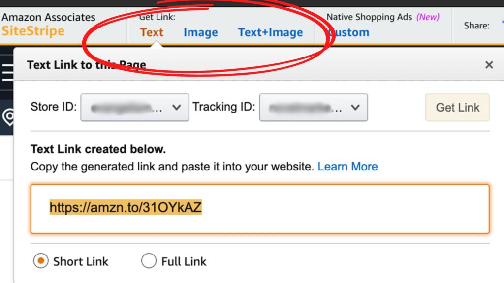 Amazon Affiliates SiteStripe Screen