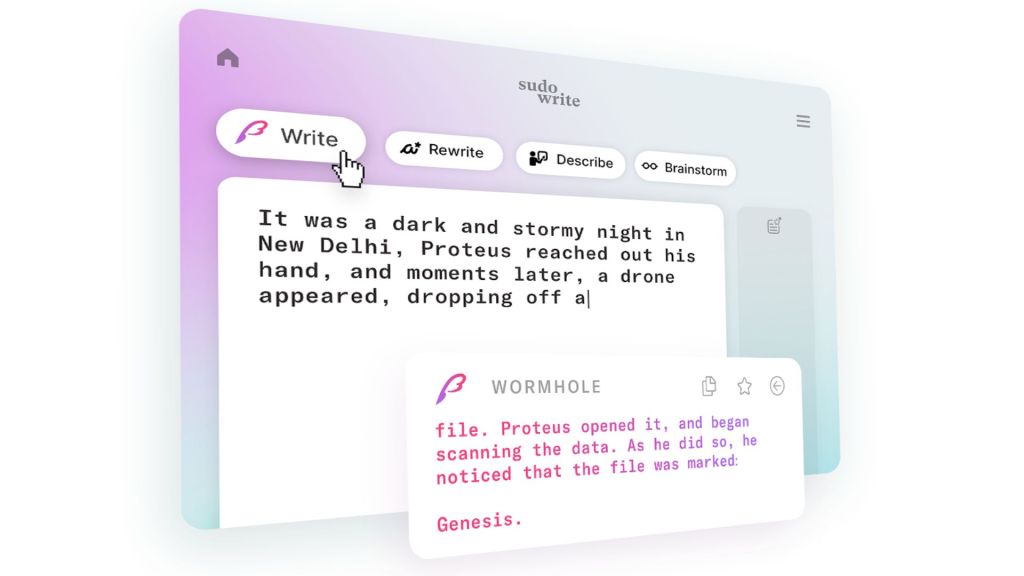 Sudowrite screenshot of Write button.