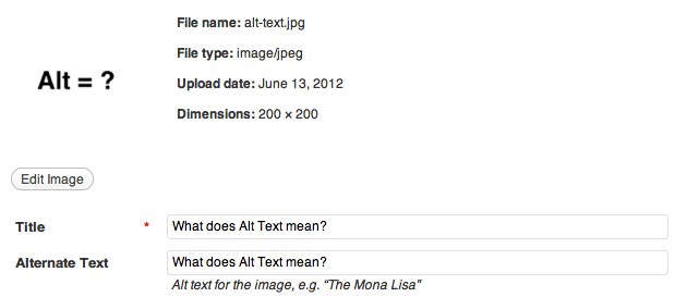 Find where alt text goes in the back end of WordPress Find where alt text goes in the back end of WordPress